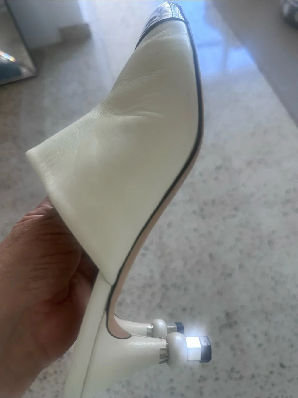 CHANEL Two-Tone Slip-On Mules in Cream and Black preloved
